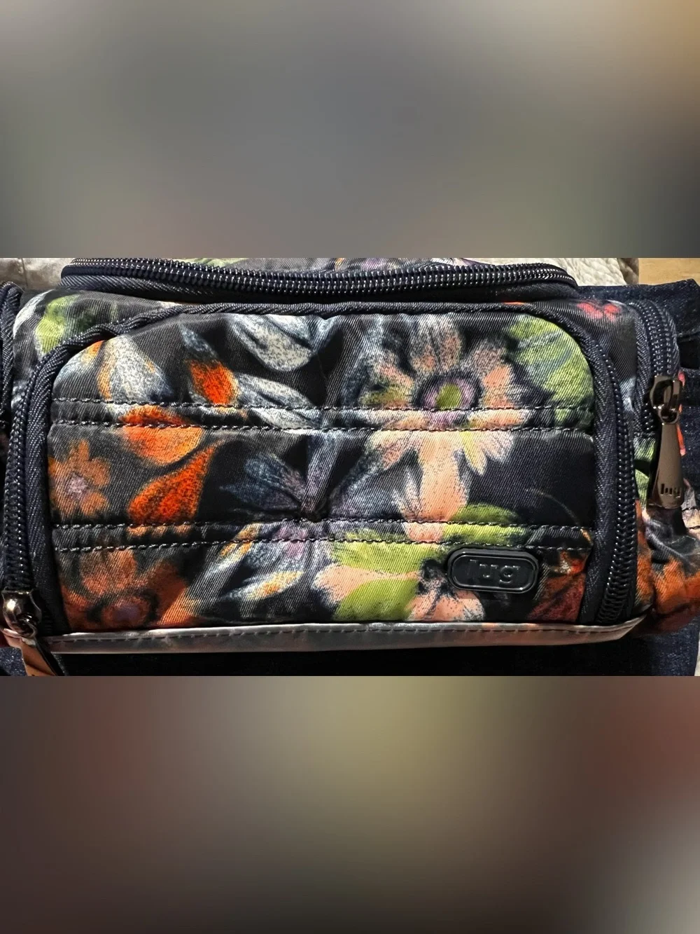 lug Quilted Floral Cosmetic Pouchs (2)in Black with Orange, Purple and Green